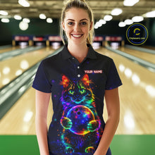 Load image into Gallery viewer, Neon Cat Bowling shirts for Ladies Custom Team Bowling Apparel, best bowling shirts NQS11516