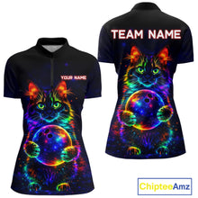 Load image into Gallery viewer, Neon Cat Bowling shirts for Ladies Custom Team Bowling Apparel, best bowling shirts NQS11516
