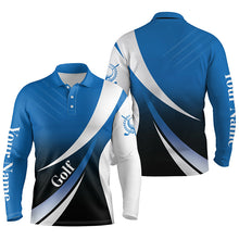 Load image into Gallery viewer, Mens golf polo shirts custom name blue and white golf shirt, tournament golf tops for mens NQS5518
