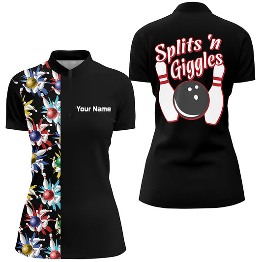 Custom Black bowling shirt for women – personalized team jersey front view