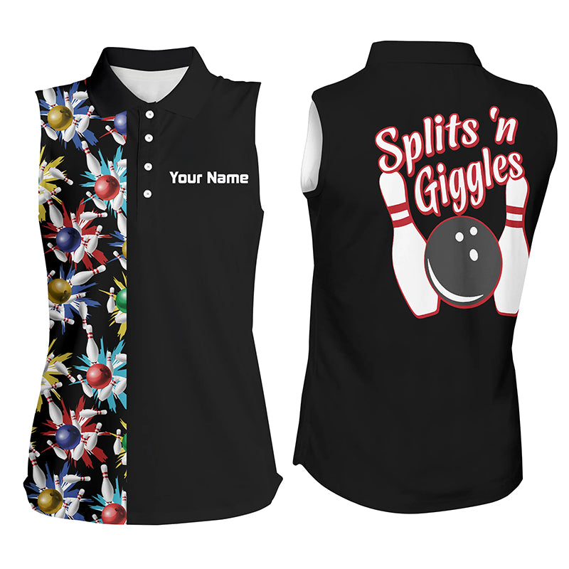 Custom Black sleeveless bowling shirt for women – personalized team jersey front view