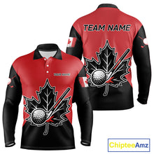 Load image into Gallery viewer, Black and Red maple leaf Mens golf polo shirts custom patriotic Canadian Flag golf attire for mens NQS9993