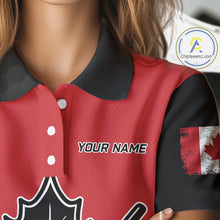 Load image into Gallery viewer, Black and Red maple leaf Womens golf polo shirts custom patriotic Canadian Flag ladies golf attire NQS9993