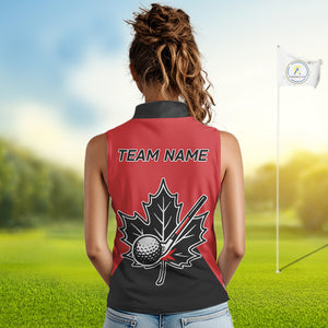 Black and Red maple leaf Women sleeveless golf polos custom patriotic Canadian Flag ladies golf attire NQS9993