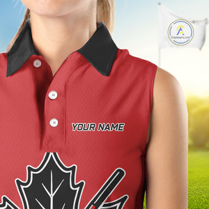 Black and Red maple leaf Women sleeveless golf polos custom patriotic Canadian Flag ladies golf attire NQS9993