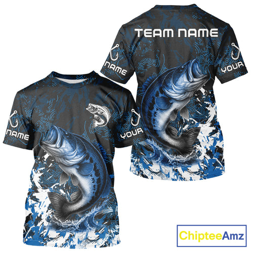 Blue Camo Largemouth Bass fishing Custom sun protection Bass fishing shirts, Bass fishing team jerseys NQS9994