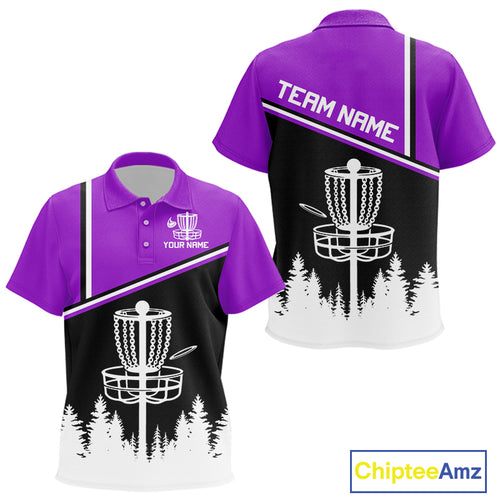 Black, White and Purple Disc Golf basket Kid Disc golf polo shirts Custom team disc golf jersey NQS9996
