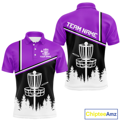 Black, White and Purple Disc Golf basket Mens Disc golf polo shirts Custom team disc golf jerseys NQS9996