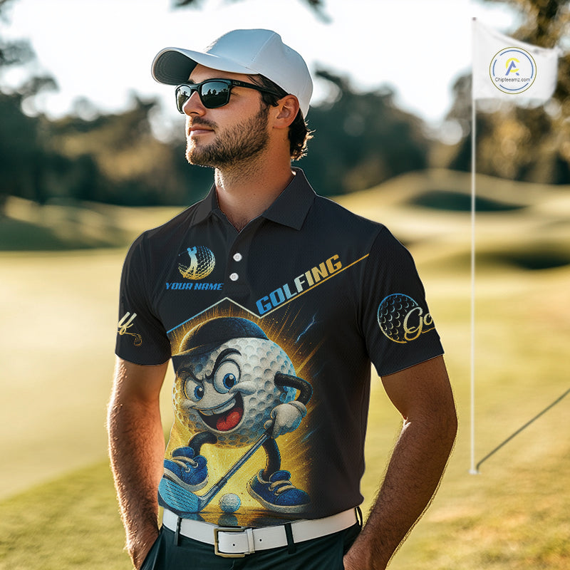 Funny Golf Ball Mens golf polo shirts custom name black golf shirt, best team golf shirts NQS10292