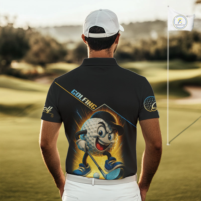 Funny Golf Ball Mens golf polo shirts custom name black golf shirt, best team golf shirts NQS10292