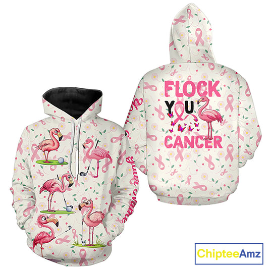 Funny Golf Hoodies custom pink ribbons breast cancer flamingo golf shirts flock you cancer NQS8507