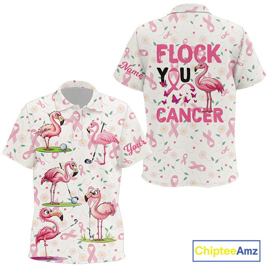 Funny Kid golf polos shirt custom pink ribbons breast cancer flamingo golf shirts flock you cancer NQS8507