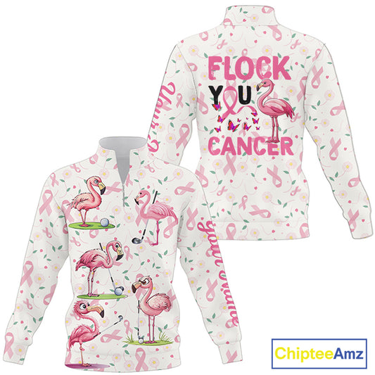 Funny Quarter zip golf sweatshirt custom pink ribbons breast cancer flamingo golf sweater NQS8507