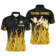 Load image into Gallery viewer, Personalized Men Polo, 1/4 Zip Bowling Shirt Yellow Flame Bowling Ball Pins bowling jersey for Bowler NQS8517