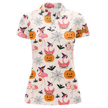 Load image into Gallery viewer, Funny Womens golf polo shirts custom Halloween pumpkin flamingo pattern shirt, Halloween golf outfit NQS8519