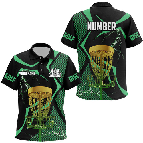 Black green Kid disc golf polos shirt custom lightning thunder disc golf basket, disc golf gifts NQS8520