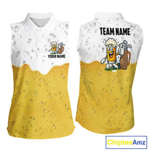 Load image into Gallery viewer, Custom White And Yellow Funny Beer Women Sleeveless Polo Shirt, Funny Beer Glass Ladies Golf Outfit NQS10919