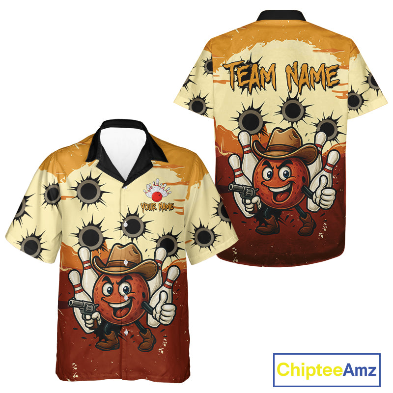 Funny Bowling Cowboy gun Bowling Hawaiian Shirt Custom bowling team outfit Button up shirt NQS10920