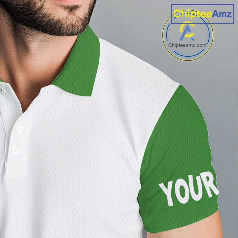 White and Green argyle pattern Mens Golf polo shirts Custom funny St. Patrick's day mens golf outfit NQS11296