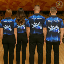 Load image into Gallery viewer, Black and Blue Bowling polo, Quarter zip Shirts for Women Custom Bowling Team jersey, Gift For Bowler NQS11299