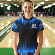 Load image into Gallery viewer, Black and Blue Bowling polo, Quarter zip Shirts for Women Custom Bowling Team jersey, Gift For Bowler NQS11299