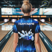 Load image into Gallery viewer, Black and Blue Bowling polo, Quarter zip Shirts for Women Custom Bowling Team jersey, Gift For Bowler NQS11299