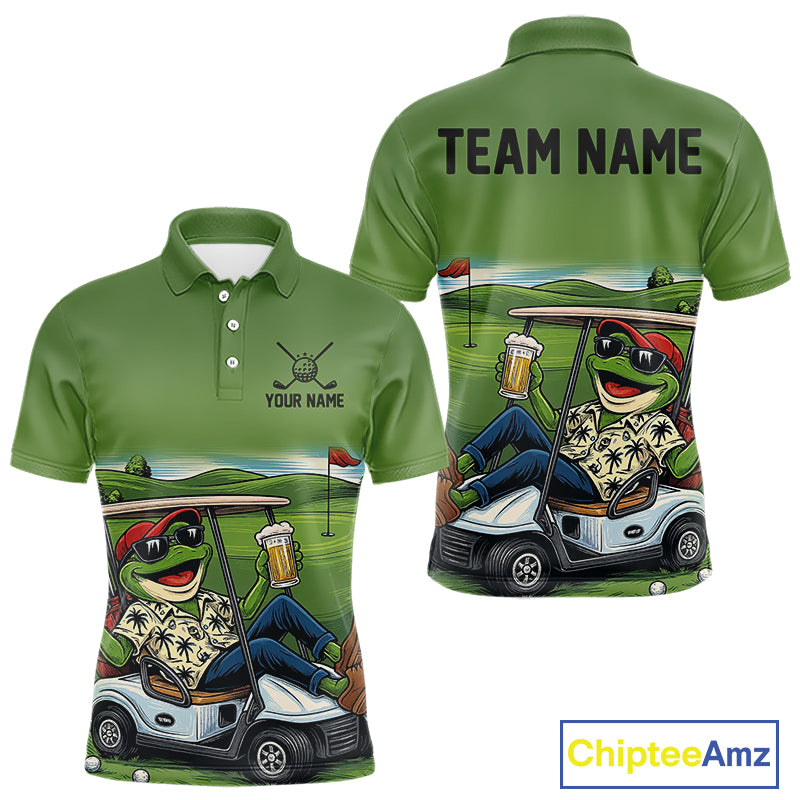 Funny Green frog Mens Golf polo shirts Custom golf outfit for men, personalized golf gifts NQS11300