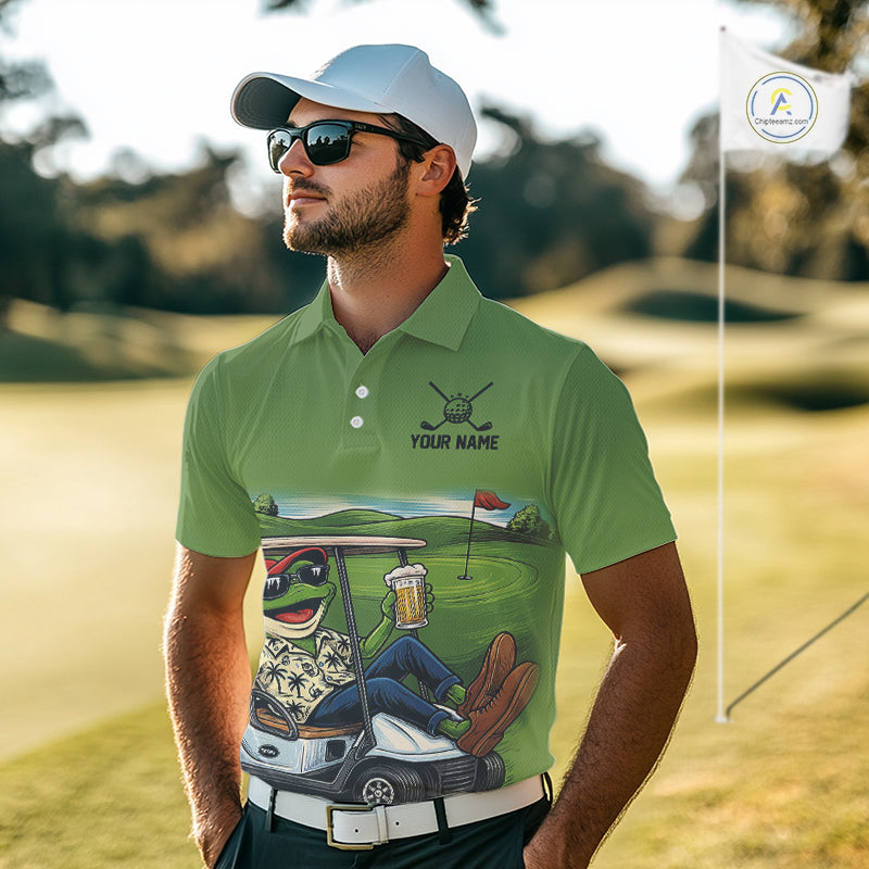 Funny Green frog Mens Golf polo shirts Custom golf outfit for men, personalized golf gifts NQS11300