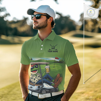 Funny Green frog Mens Golf polo shirts Custom golf outfit for men, personalized golf gifts NQS11300