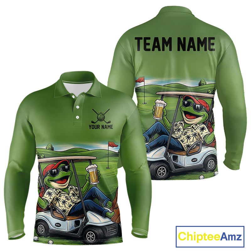 Funny Green frog Mens Golf polo shirts Custom golf outfit for men, personalized golf gifts NQS11300