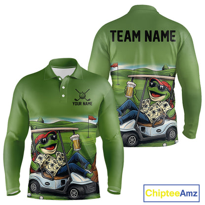 Funny Green frog Mens Golf polo shirts Custom golf outfit for men, personalized golf gifts NQS11300