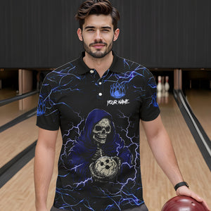 Black and Blue Lightning Thunder Skull reaper Bowling Shirts For Men Custom Bowling Team Jerseys NQS9590