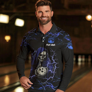 Black and Blue Lightning Thunder Skull reaper Bowling Shirts For Men Custom Bowling Team Jerseys NQS9590
