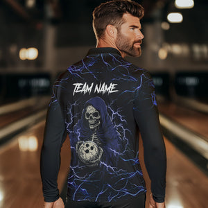 Black and Blue Lightning Thunder Skull reaper Bowling Shirts For Men Custom Bowling Team Jerseys NQS9590
