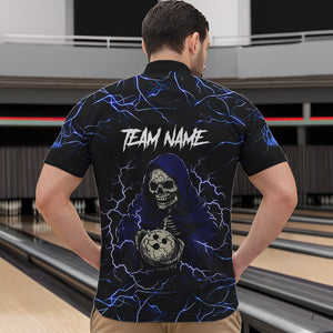 Black and Blue Lightning Thunder Skull reaper Bowling Shirts For Men Custom Bowling Team Jerseys NQS9590