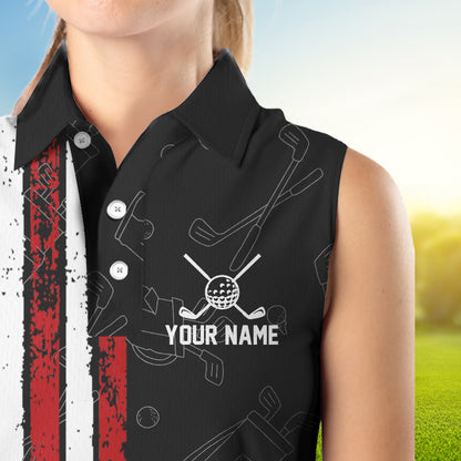Black Camo American Flag Womens golf shirts sleeveless custom Patriotic golf outfit Team ladies Jersey NQS9727