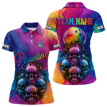 Load image into Gallery viewer, Colorful Rainbow Flame Skull Bowling Polo, Quarter Zip Shirts for Women Custom Bowling Team Jerseys NQS9731