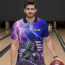 Load image into Gallery viewer, Purple American Flag Lightning Thunder Storm Reaper Bowling Shirt For Men Custom Bowling Team Jersey NQS9732