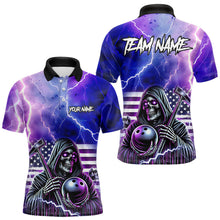 Load image into Gallery viewer, Purple American Flag Lightning Thunder Storm Reaper Bowling Shirt For Men Custom Bowling Team Jersey NQS9732
