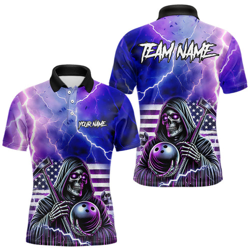Purple American Flag Lightning Thunder Storm Reaper Bowling Shirt For Men Custom Bowling Team Jersey NQS9732