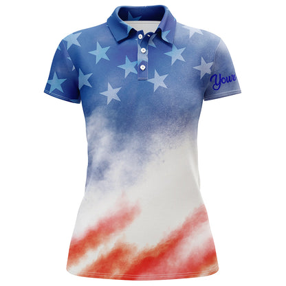 Womens golf polo shirt custom red white and blue tie dye pattern American flag team womens golf tops NQS5532