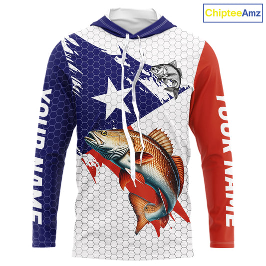 Red, White and Blue Texas Flag Redfish Fishing custom Redfish long sleeves performance fishing shirts NQS10001