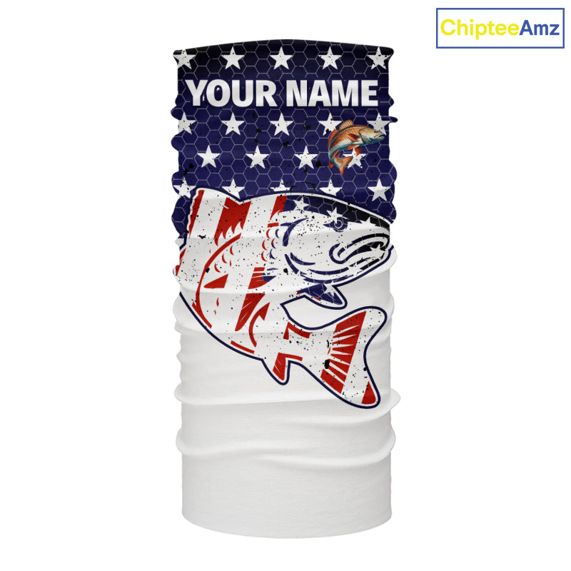 Red, White and Blue American Flag Redfish Fishing custom patriotic Redfish performance fishing shirts NQS10002