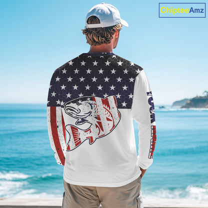Red, White and Blue American Flag Redfish Fishing custom patriotic Redfish performance fishing shirts NQS10002