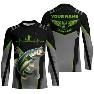 Personalized Black Bass Fishing jerseys, Team Bass Fishing Long Sleeve tournament shirts | Green NQS6190