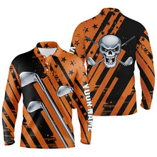 Load image into Gallery viewer, Halloween golf skull orange and black golf clubs Mens golf polo shirt custom team golf shirts mens NQS6195