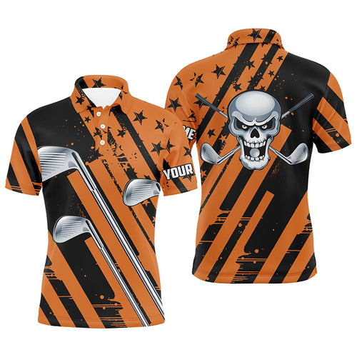 Halloween golf skull orange and black golf clubs Mens golf polo shirt custom team golf shirts mens NQS6195