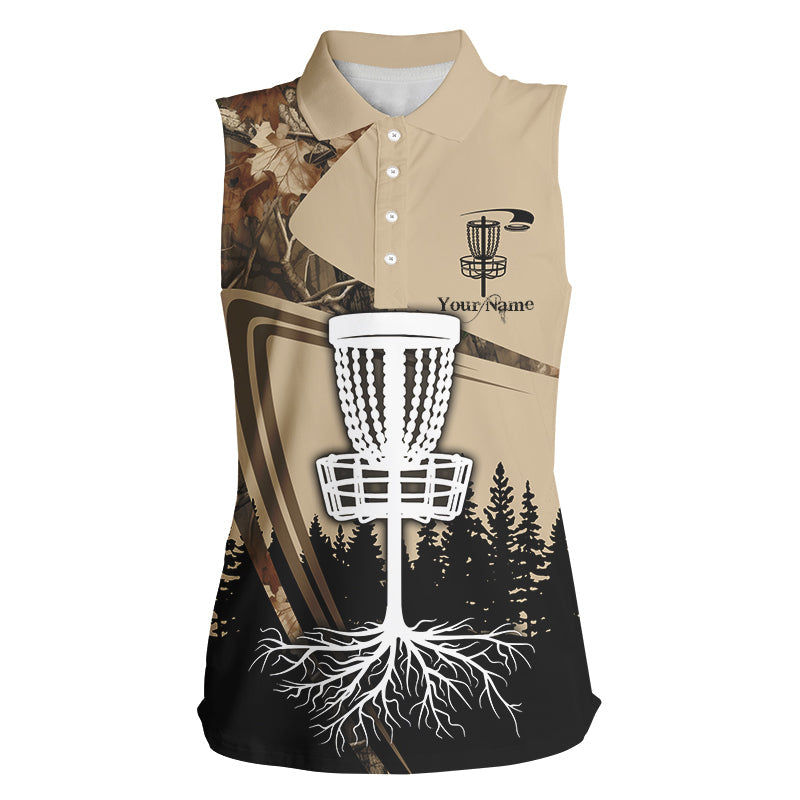 Disc golf sleeveless polo shirt for Women custom camouflage disc golf basket, Disc golf jerseys NQS8532