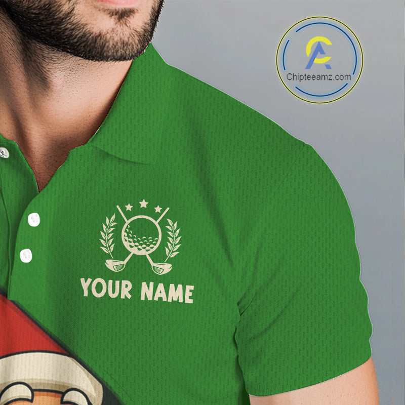 Green Christmas Funny Santa Golf Polo Shirts For Men Custom Xmas Mens Golf Attire, Christmas gifts NQS10927