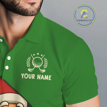 Green Christmas Funny Santa Golf Polo Shirts For Men Custom Xmas Mens Golf Attire, Christmas gifts NQS10927